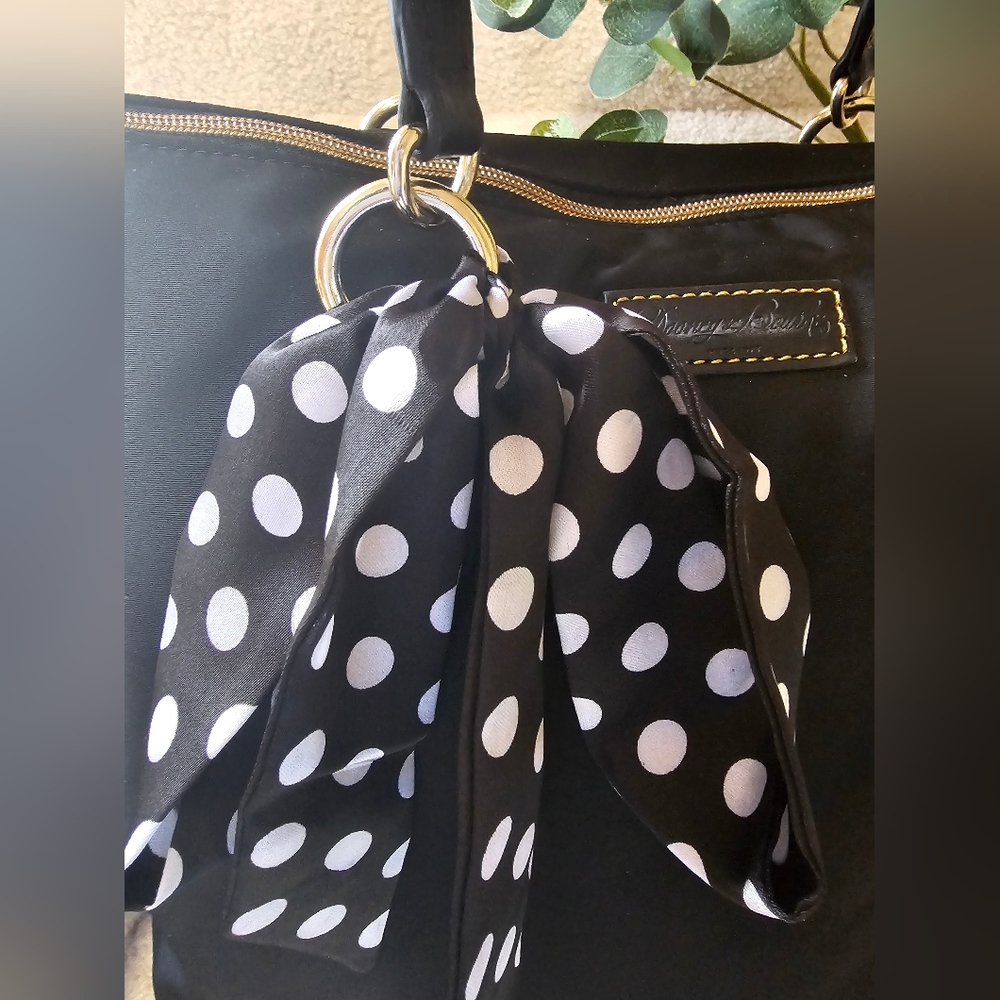 Dooney & Bourke Black Tote with Polka Dot Scarf Accent - Picture 6 of 12